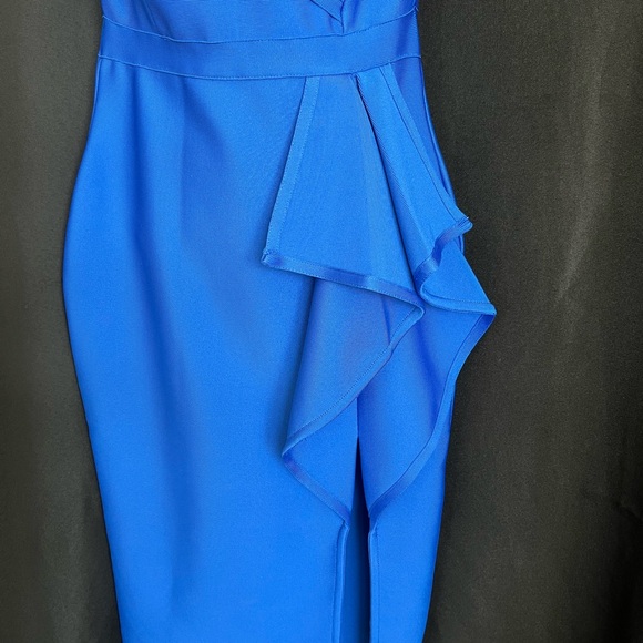 💙 NWOT Elegant Cobalt Blue Off-Shoulder Bandage Dress | Women’s Medium - Picture 7 of 14